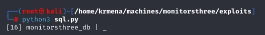 el script imprime la longitud 16 y a continuacion el nombre monitorsthree_db