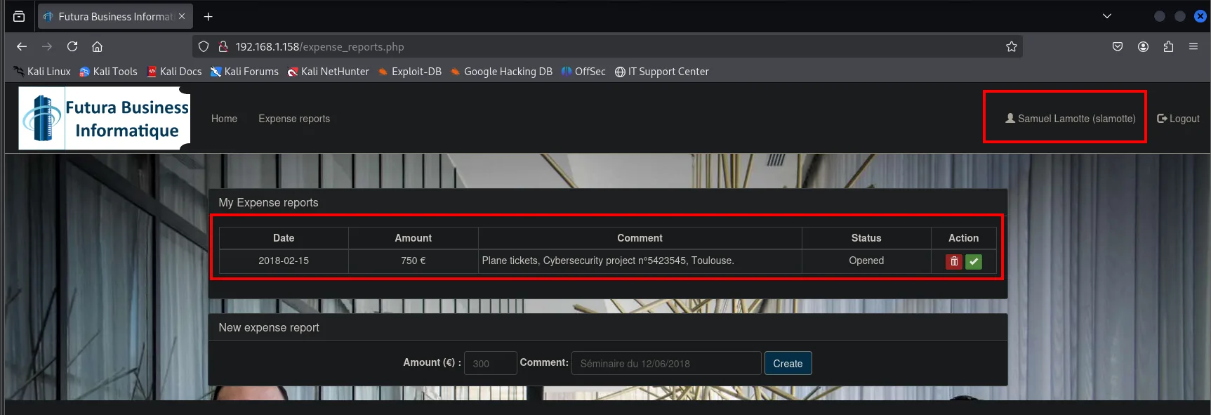 Sesión de slamotte: reporte de 750 € (Plane tickets, Cybersecurity project) en estado Sent for payment