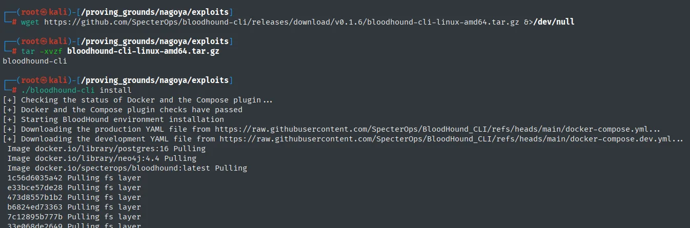 bloodhound-cli instalando el entorno con Docker: postgres, neo4j y la imagen de bloodhound