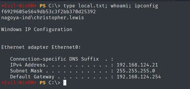 local.txt leída en la sesión WinRM como nagoya-ind\christopher.lewis
