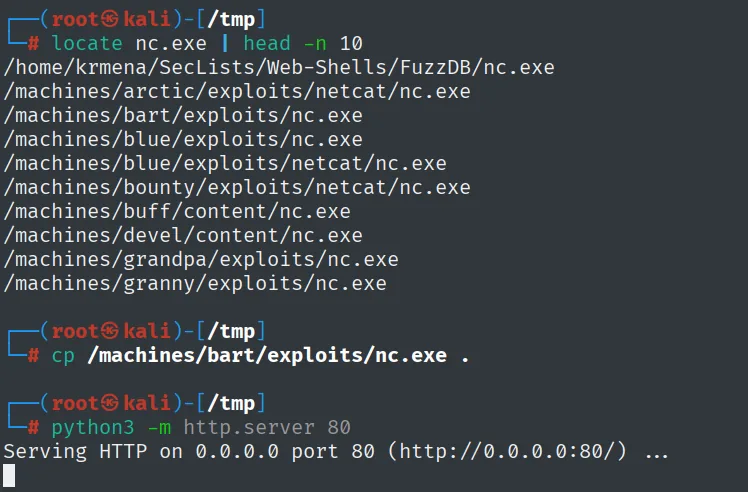 localización de nc.exe entre las copias de máquinas anteriores
