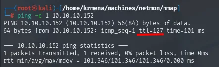 ping a 10.10.10.152: ttl=127 apunta a Windows