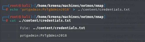 la credencial se guarda en credentials.txt y el cat lo confirma