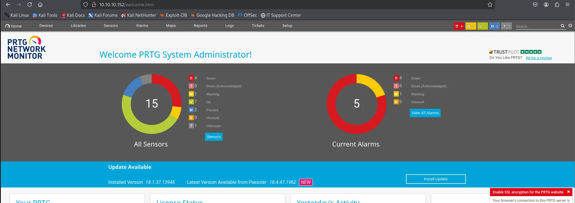 login correcto en PRTG con PrTg@dmin2019