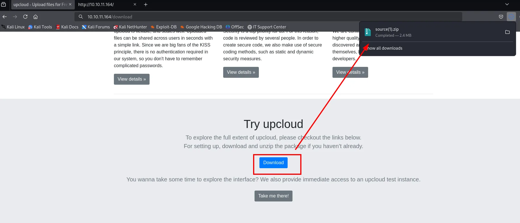 la web ofrece descargar source.zip