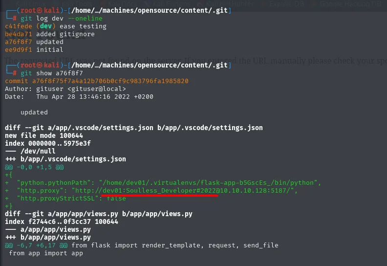 git show en la rama dev: http.proxy con dev01:Soulless_Developer#2022