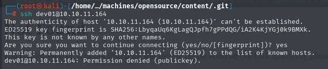 el intento de SSH como dev01 termina en Permission denied (publickey)