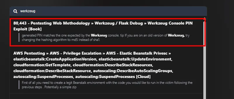 Buscador de HackTricks con werkzeug: la entrada 80,443 - Pentesting Web Methodology, Werkzeug / Flask Debug, Werkzeug Console PIN Exploit