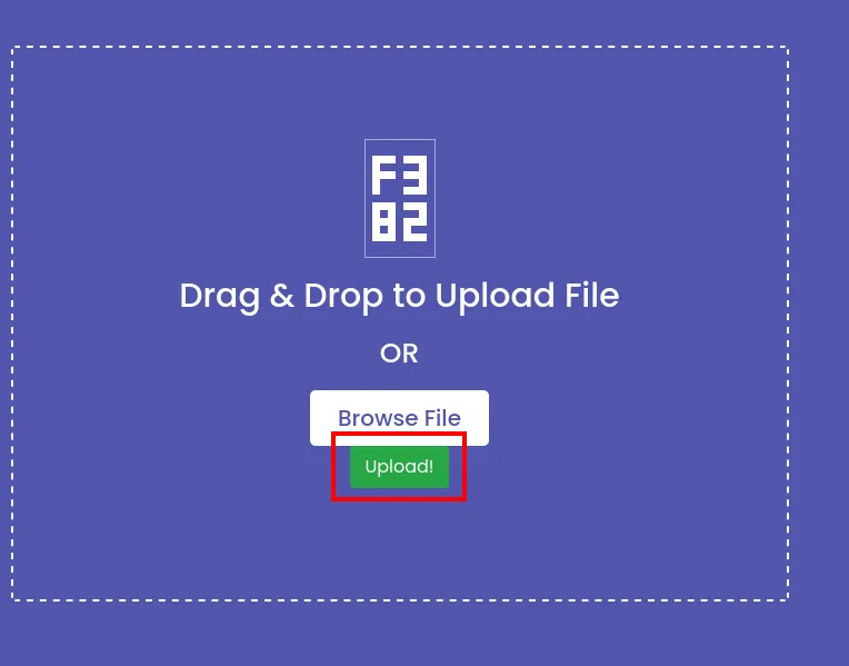 el área de subida de upcloud con el botón verde Upload! resaltado y ningún fichero seleccionado