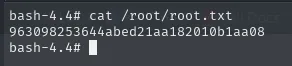cat /root/root.txt desde la shell bash-4.4 con euid 0