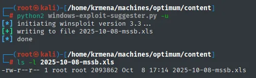 python2 windows-exploit-suggester.py -u genera la base mssb.xls de vulnerabilidades