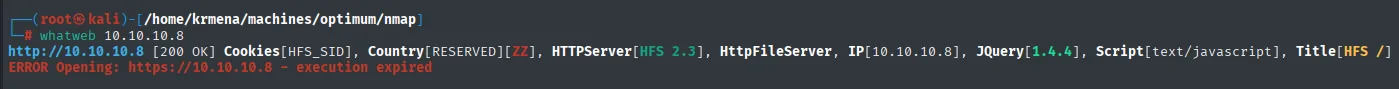 whatweb: HttpFileServer 2.3, jQuery 1.4.4