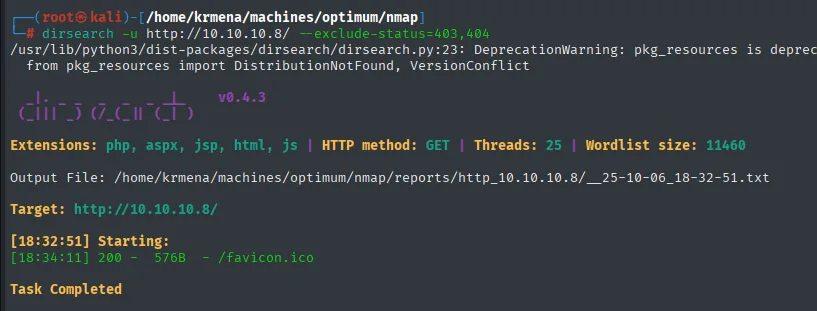 dirsearch sobre 10.10.10.8: nada relevante