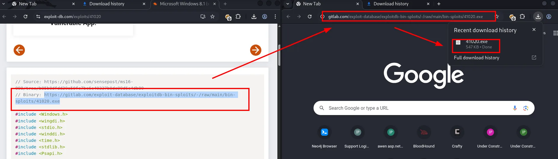 searchsploit -m del exploit 41020 (MS16-098)