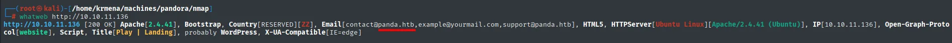whatweb sobre el HTTP: Apache, dominio panda.htb