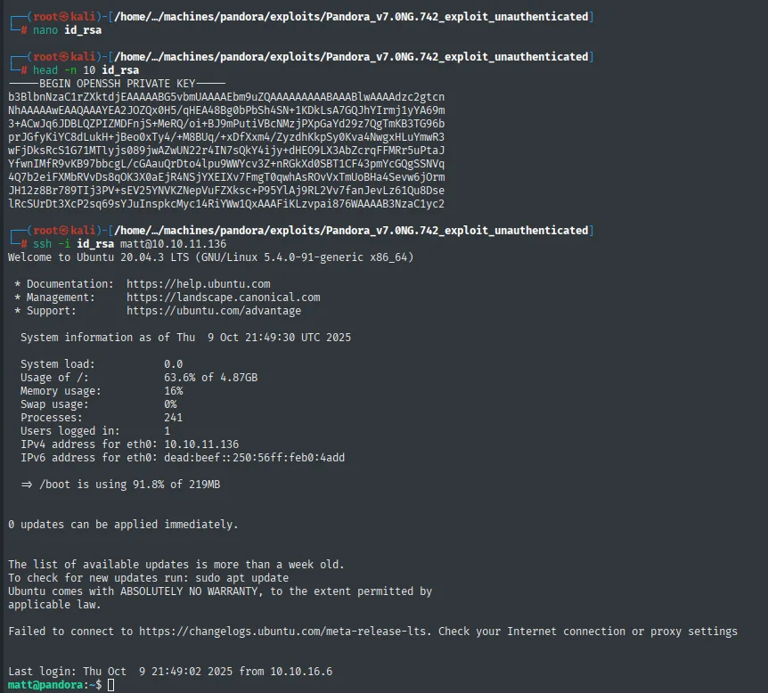 SSH como matt con la clave generada para persistencia