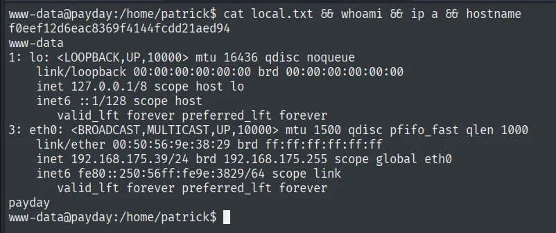 lectura de local.txt desde el home de patrick como www-data