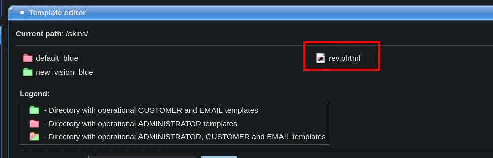 editor de plantillas de CS-Cart con rev.phtml subido en /skins/