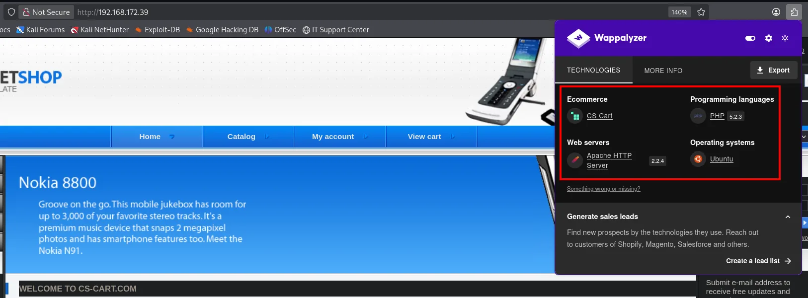 identificación de CS-Cart 1.3.3 sobre Apache 2.2 y PHP 5.2