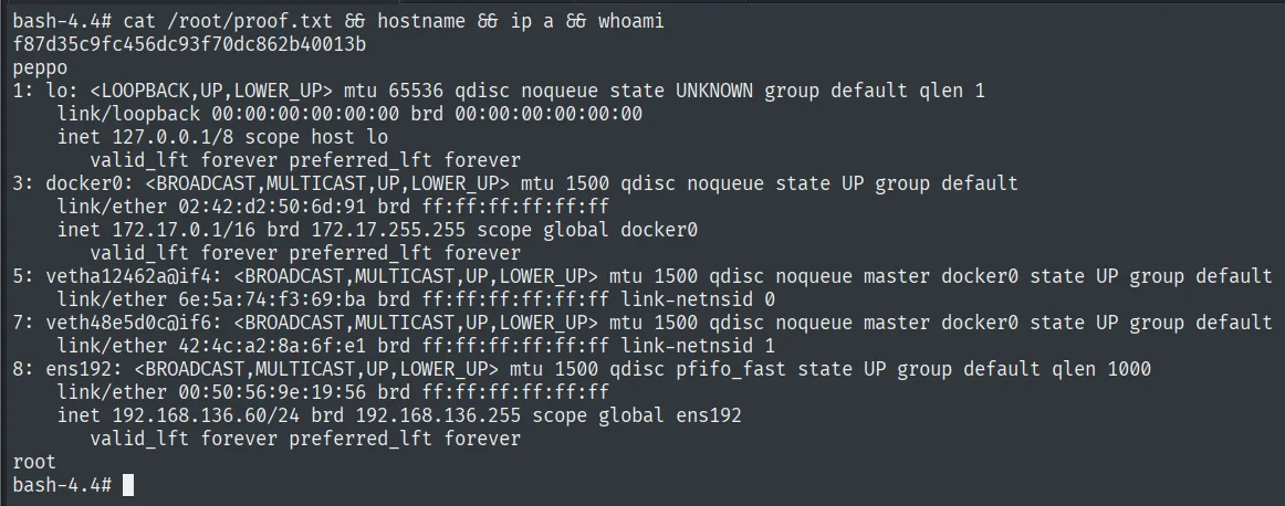 proof.txt leída como root en peppo (192.168.136.60)