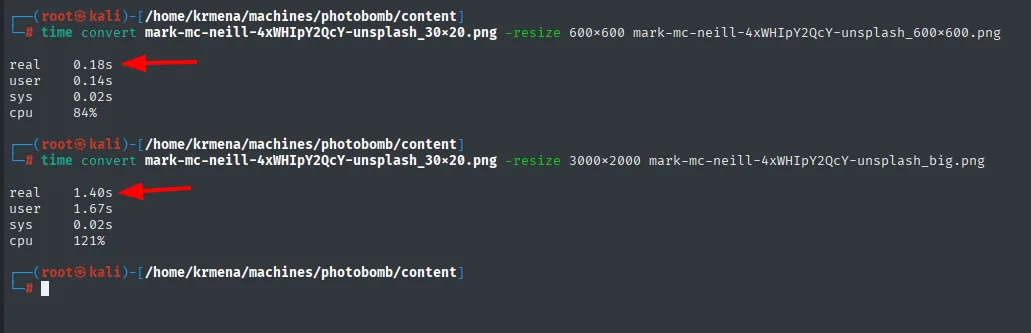 dos convert locales con time: 0.18s para 600x600 y 1.40s para 3000x2000