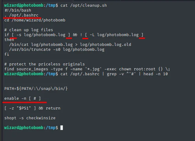 /opt/.bashrc contiene enable -n [, que fuerza el uso del binario externo [