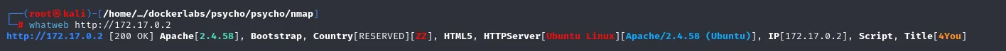 whatweb: 200 OK, Apache 2.4.58 Ubuntu, Bootstrap, HTML5, título 4You