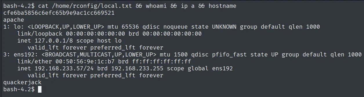 local.txt leída como apache en quackerjack