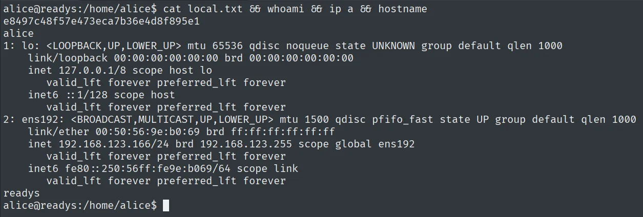 local.txt leída como alice en la máquina readys (192.168.123.166)