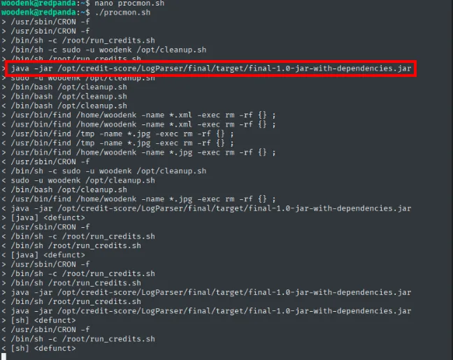 procmon.sh: un proceso java -jar .../LogParser/.../final-1.0-jar-with-dependencies.jar corre periódicamente como root