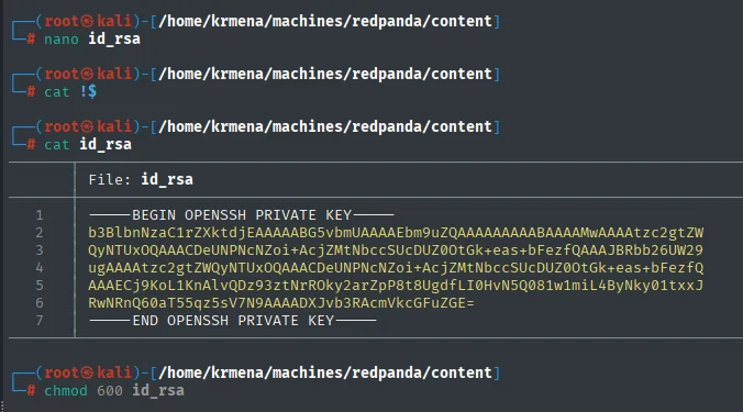 la id_rsa de root guardada en un fichero local y el chmod 600 correspondiente