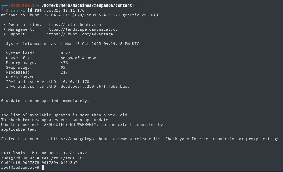 ssh -i id_rsa root@10.10.11.170: sesión de root y root.txt