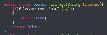 la función isImage() comprobando si la línea contiene la cadena .jpg