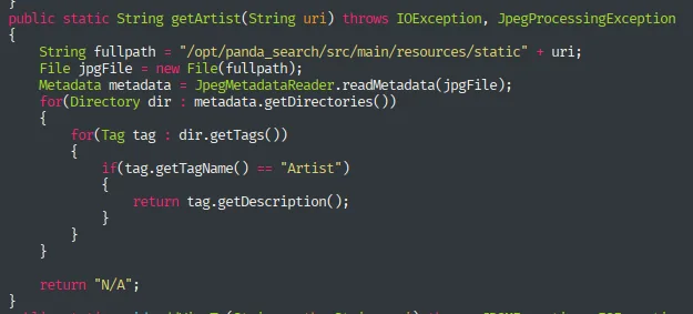 la función getArtist() abriendo la imagen indicada por uri y leyendo su metadato EXIF Artist