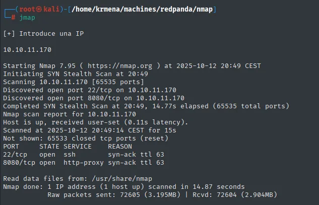 nmap -p- contra 10.10.11.170: de los 65535 puertos solo el 22 (ssh) y el 8080 (http-proxy) están abiertos