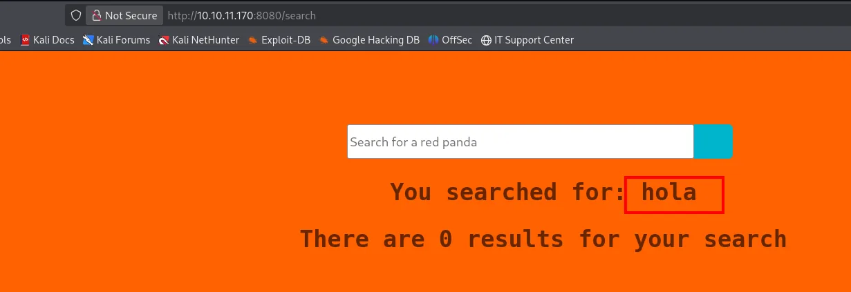 el buscador de Red Panda Search con una consulta cualquiera y su reflejo en "You searched for:"