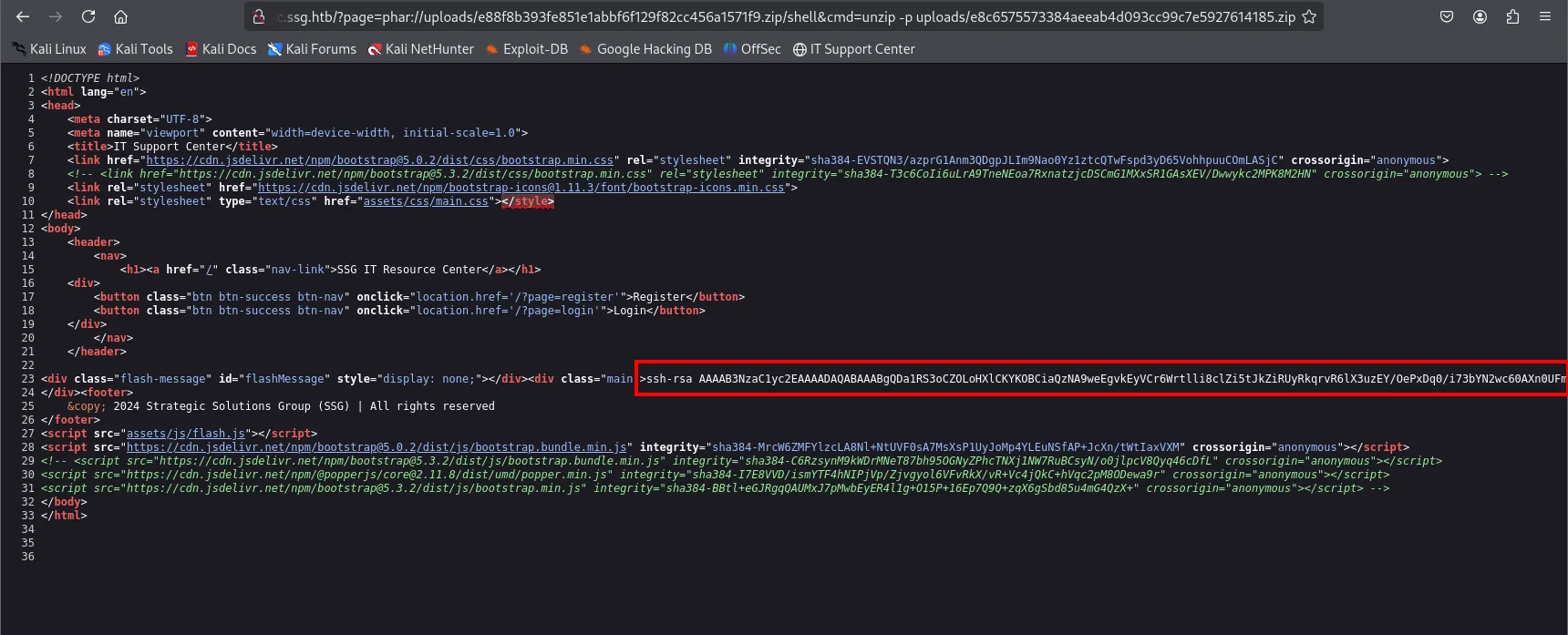 unzip -p sobre otro adjunto muestra una clave pública ssh-rsa con el comentario mgraham@ssg.htb