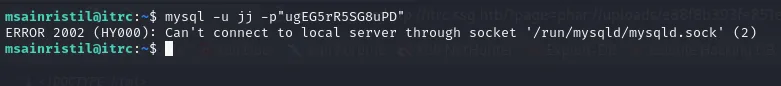 el intento de conectar con mysql -u jj -p -h 10.10.11.27 falla; tampoco funciona con la IP interna del contenedor