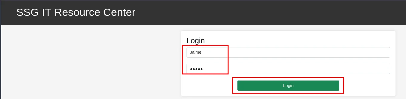 el formulario Login relleno con el mismo usuario Jaime y su contraseña