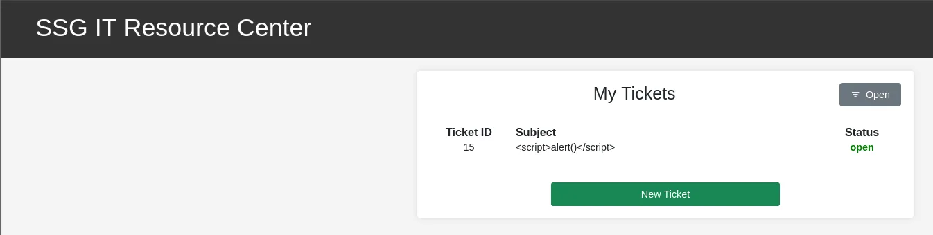 el ticket creado muestra el texto sin ejecutar nada: no salta ninguna alerta