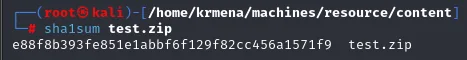 sha1sum test.zip devolviendo el hash que el servidor usará como nombre del fichero en uploads