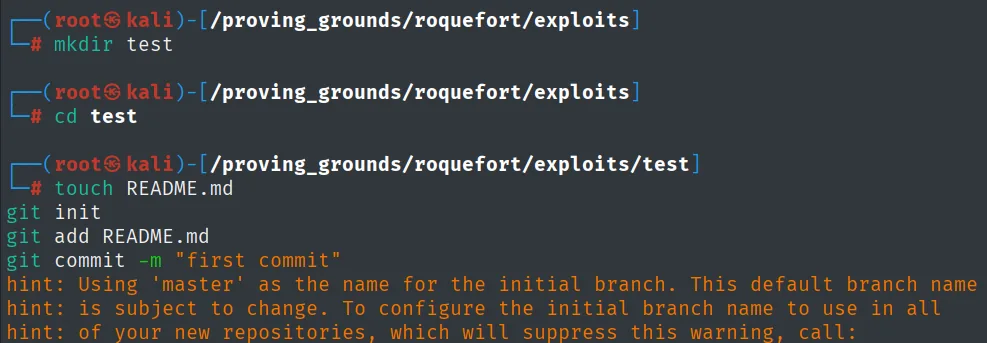 git init, add y commit "first commit" en local