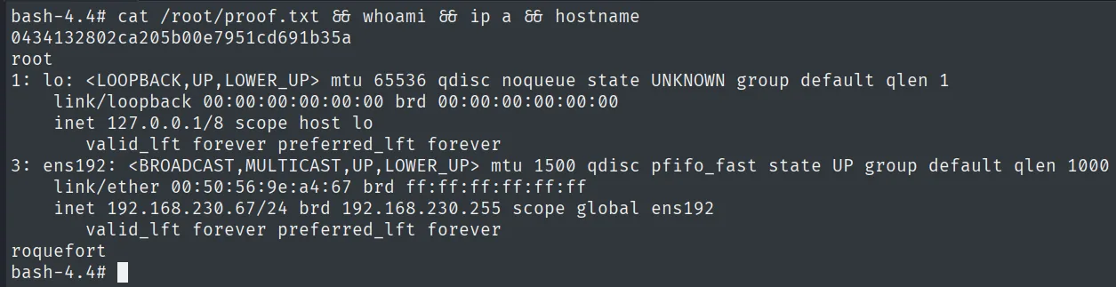 proof.txt leída como root en roquefort