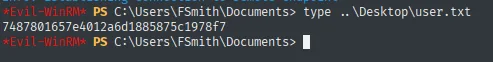 user.txt leída como fsmith