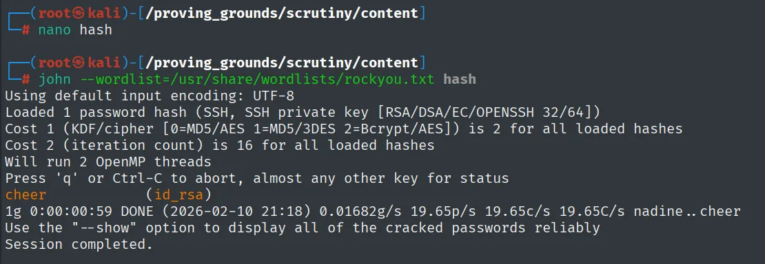 john crackea la passphrase del id_rsa: cheer